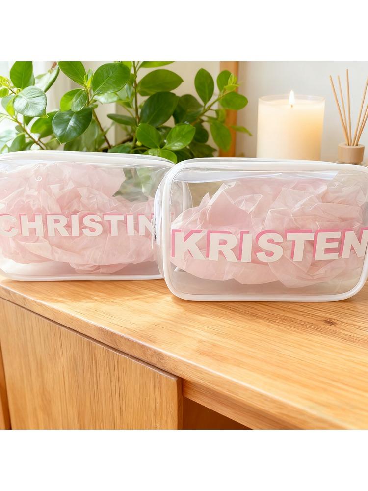 Personalized Clear Makeup Bag Monogram Toiletry Bag Pouch with Zipper Bridesmaids Gift Travel Bachelorette Party Bridal Shower