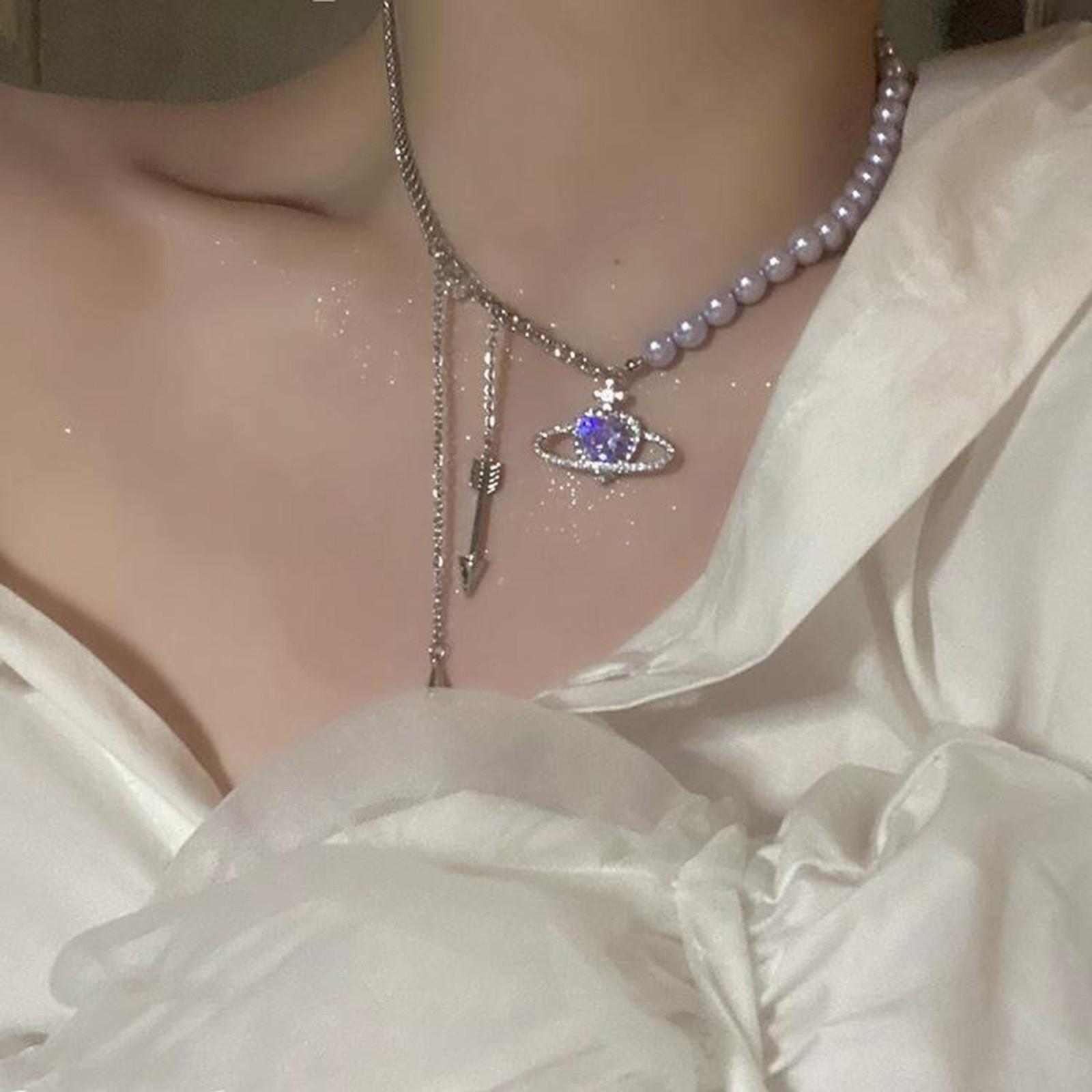 

Spice girl wind sweet cool universe opal artificial pearl necklace female tide does not fade love hip hop collarbone chain female