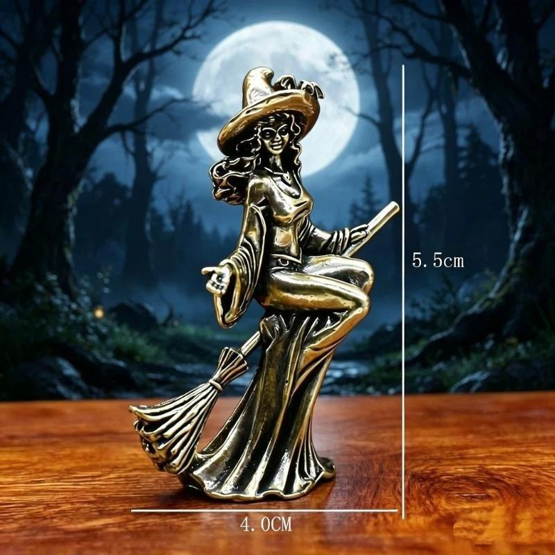 Vintage Alloy Witch Statue Fine Craftsmanship Antique Finish Perfect For Halloween Desktop Ornament Collection