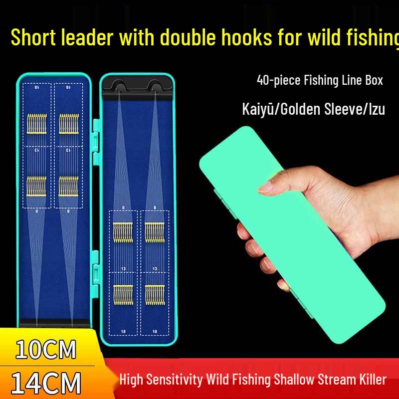 40-Piece Toray Short Leader Gold Haiyuki Izu Barbed Double Hook Set with Anti-Tangle Sleeves