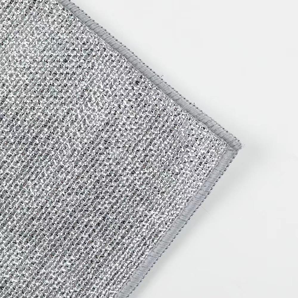 Double-Sided Silver Wire Dishcloth: Steel Wool Alternative for Non-Stick Kitchen Cleaning.