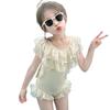 Girls' One-Piece Princess-Style Swimsuit - Solid Color Polyester - Cute Girls' Swimwear for Toddlers and Babies