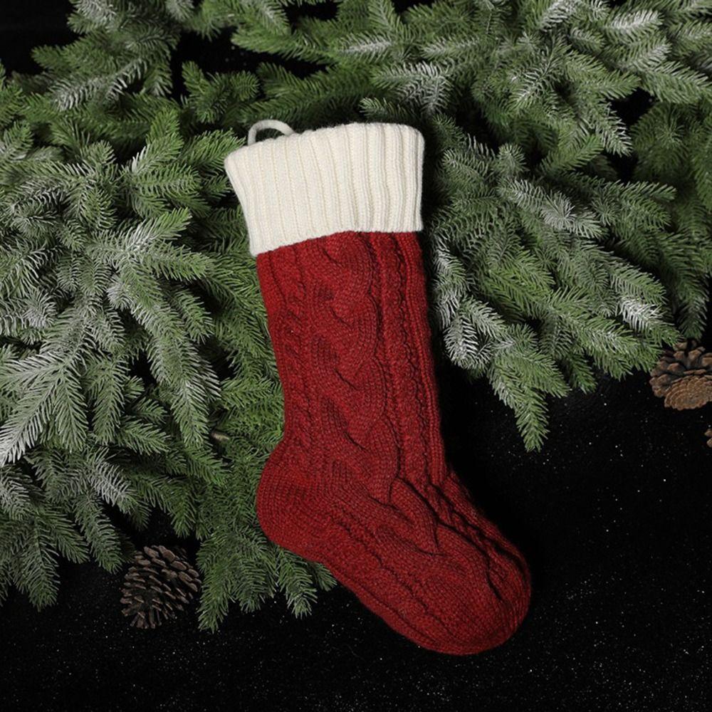 Santa Claus Christmas Stocking Sack Knitted Christmas Tree Decor Plus Christmas Gift Bag  Home