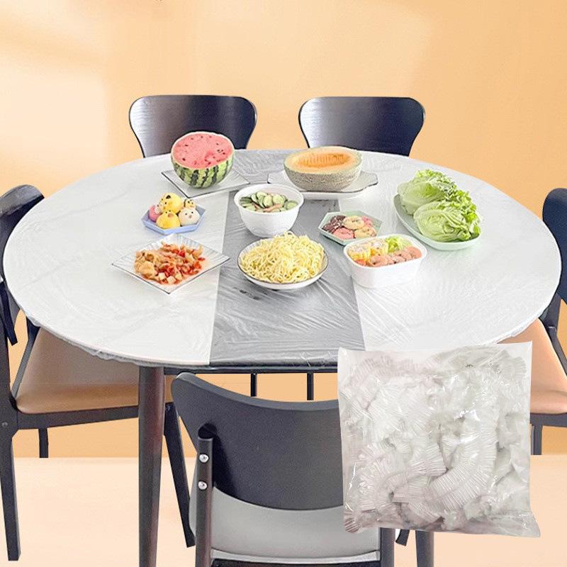 Pakke med 10 gjennomsiktige runde engangsbordduker - Fortykket, oljetett, vanntett med snøring.