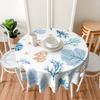 Coastal Beach Tablecloth Round 60 Inch Waterproof Polyester Washable Circle Ocean Starfish Coral Table Cloth Table Cover
