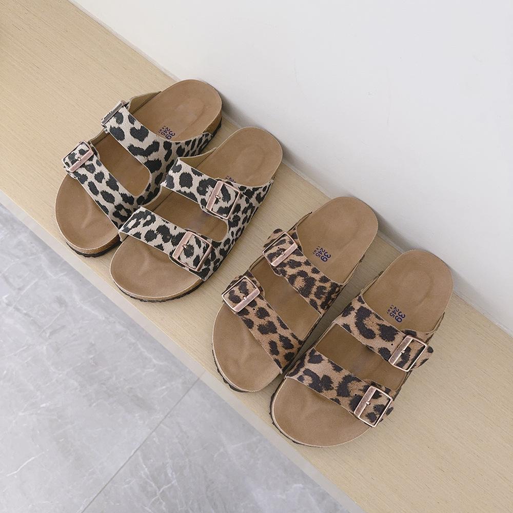 Genuine Leather Birkenstock Women's Two-Strap Slip-on Sandals with Metal Decoration - Soft Sole Beach Slippers