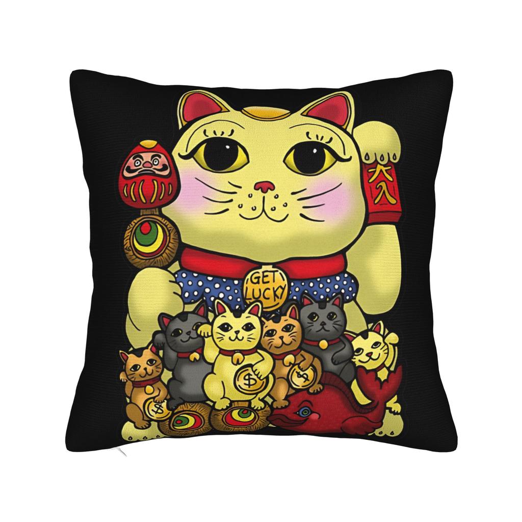 Lucky Cat Maneki Neko Pillow Case Novelty Pillow Cover Soft Pillowcases For Chair Sofa Home Decor