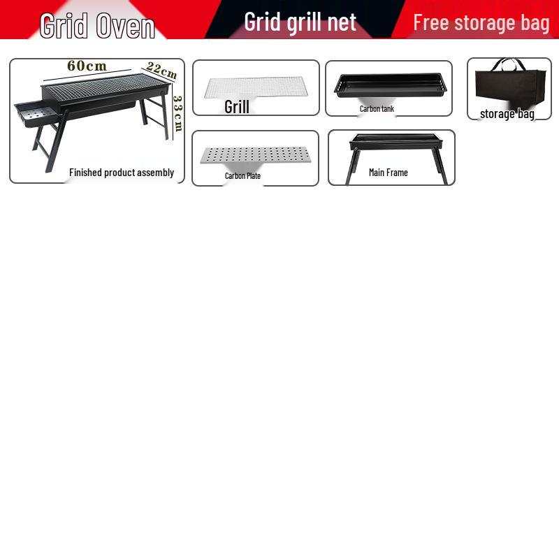 Portable Folding Charcoal Barbecue Grill with Skewers for Outdoor Cooking