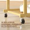 Rolling Bamboo Clothes Rack with Double Bar and Lower Shelf, 80x40x160cm, Natural Wood