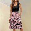 Women's Sleeveless Casual Vacation Loose Swing Geometric Button Midi Dress With Pockets