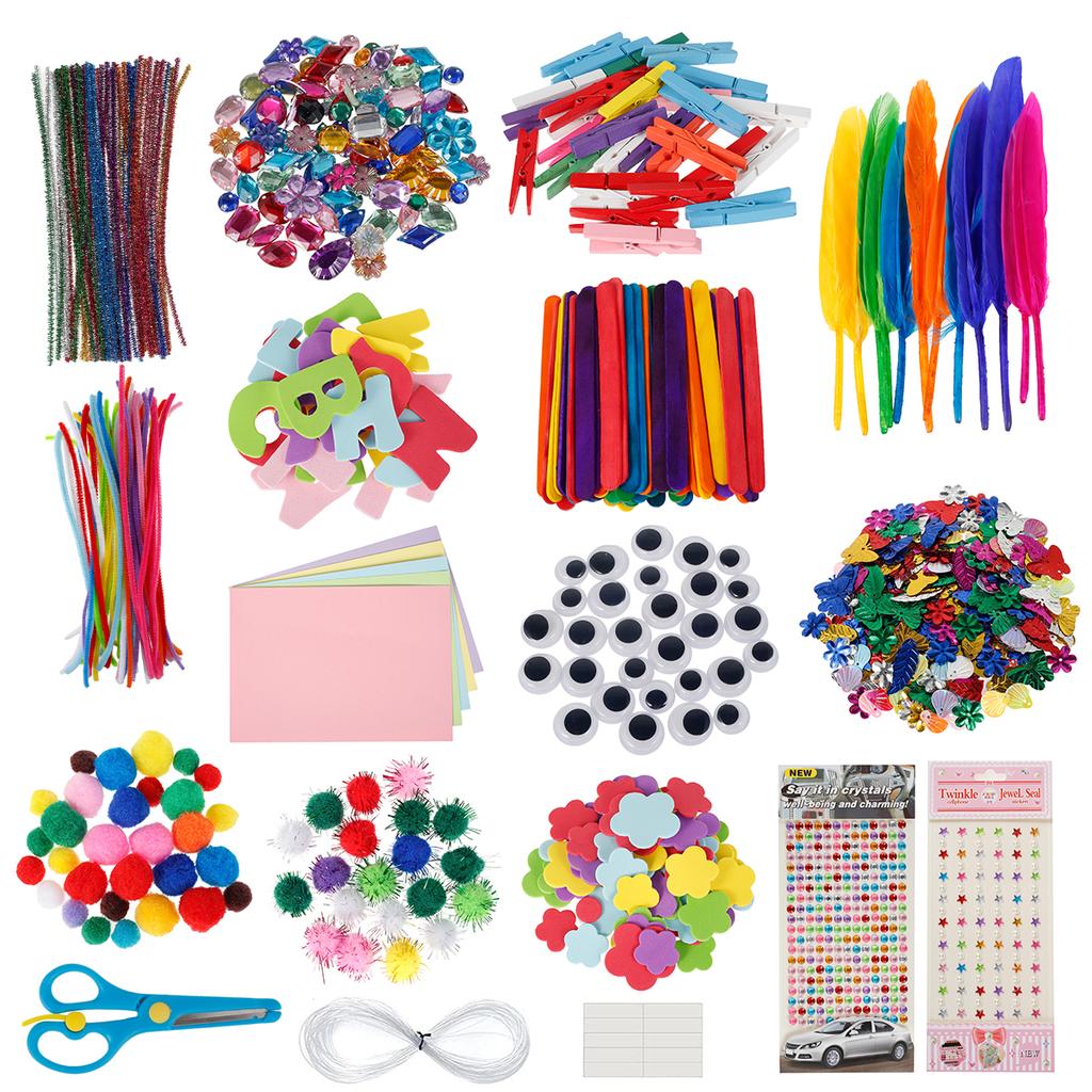 1 Set Art and Craft Supplies Kit Funny Kid DIY Craft Set Children Art Supply Tools Kit with Pompoms Sequins Feather for Children