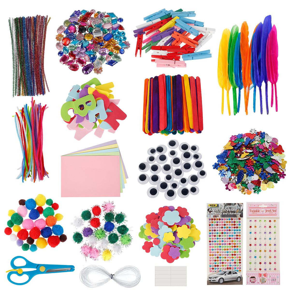 

1 Set Art and Craft Supplies Kit Funny Kid DIY Craft Set Children Art Supply Tools Kit with Pompoms Sequins Feather for Children