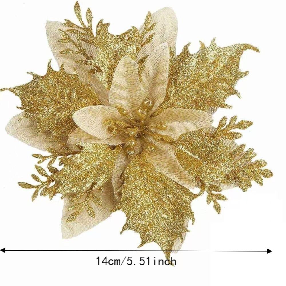 With Detachable Clips Artificial Flowers Glitter Finish Christmas Tree Ornaments Wreath Decorating