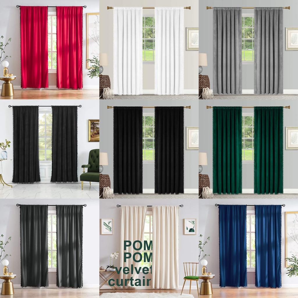 Solid Velvet Color Curtain Long Window Drapes For Living Ro Supplies Household