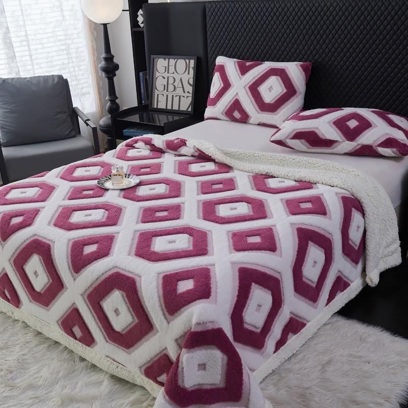 Double Layer Lamb Wool Blankets Thick Soft and Warm Geometric Jacquard Tafu Velvet Quilt Office Nap Sofa Multi-functional Blanket