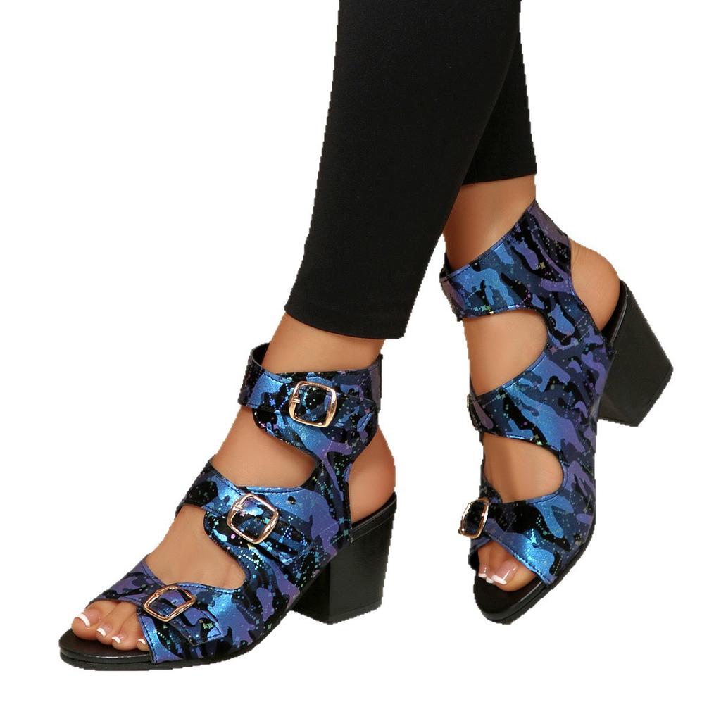 Belt Buckle High-heeled Sandals for Women In Summer 2025 New Hollow Out Oversized Thick Heel Roman Sandals