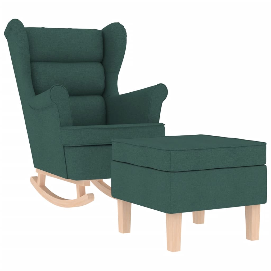 Rocking Chair with Footstool Dark Green Fabric