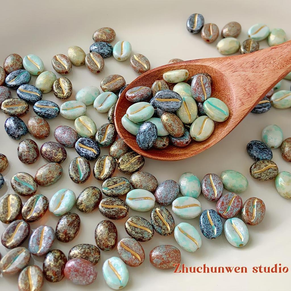 Picasso-Style Acrylic Coffee Bean Czech Beads for DIY Bracelets & Rings