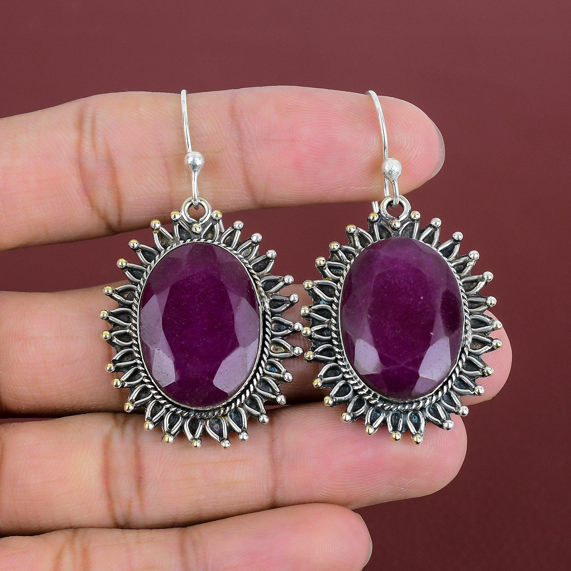 Faceted Kashmir Ruby Earrings Natural Gemstone Handmade Jewelry 925 Sterling Silver Earring Women Earrings Gifts For Mother Designer Jewelry