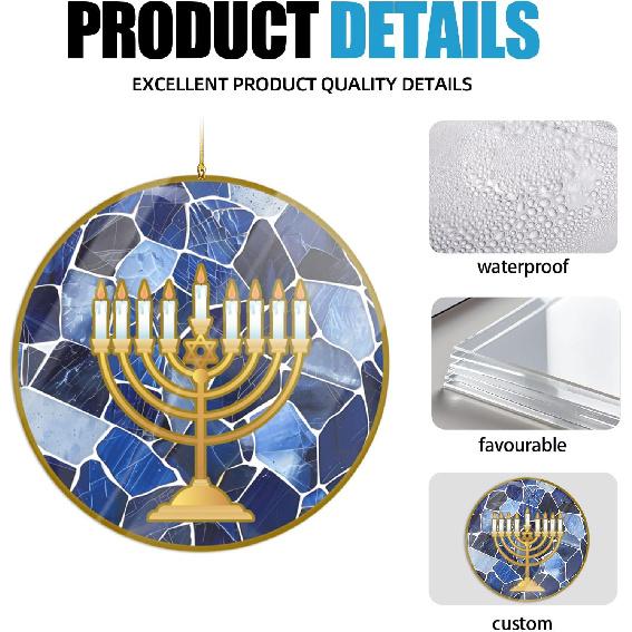 2Pack Hanukkah Ornaments, Star of David and Menorah Acrylic Hanging Ornament for Hanukkah Tree Decoration Rosh Hashanah Shana Tova Party Decor,Dk.