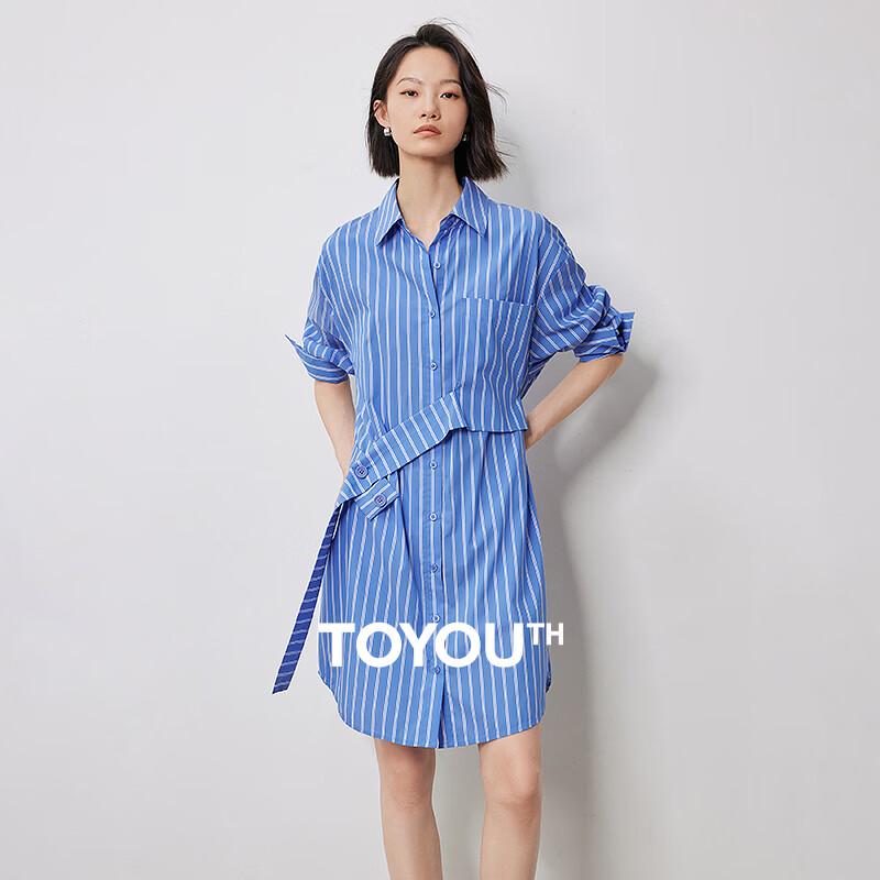 Chuyu Designer Striped Polo Collar Shirt Dress M
