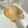 Ins Blogger Handmade Pearl Chain Straw Straw Flat Top Straw Hat Beach Vacation Visor French Temperament Female Tide