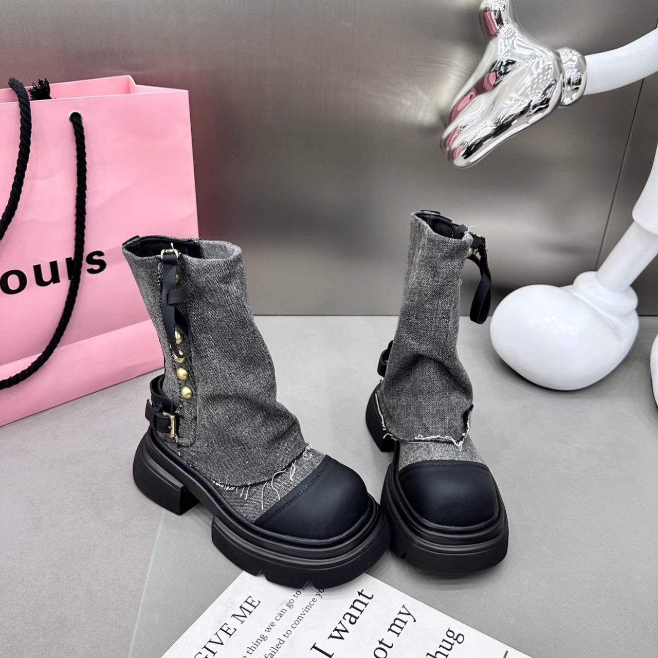 

2024 модная женская обувь, женские ботинки без шнуровки, женские повседневные ботинки высокого качества с заклепками, новые ботильоны на платформе с круглым носком 38 черный серый