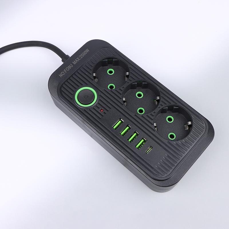 1Pc Spina UE Multipresa Presa CA Cavo di prolunga multipresa Presa elettrica con 4 porte USB Caricabatterie rapido Spina UE