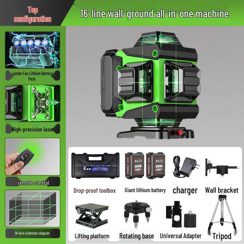 16-Line High-Precision Outdoor Green Laser Level with Strong Light and 12 Infrared Wall Stickers