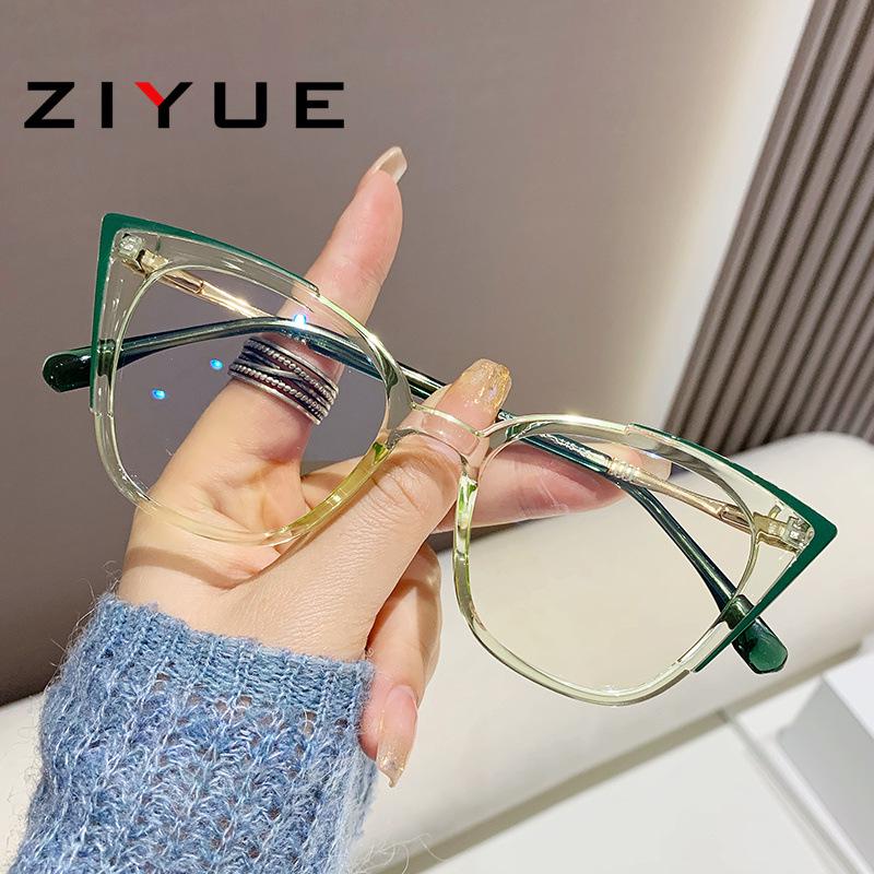 Women's Cat-Eye Prescription Glasses with Spring Hinge, Anti-Blue Light Slimming Design for Larger Faces.
