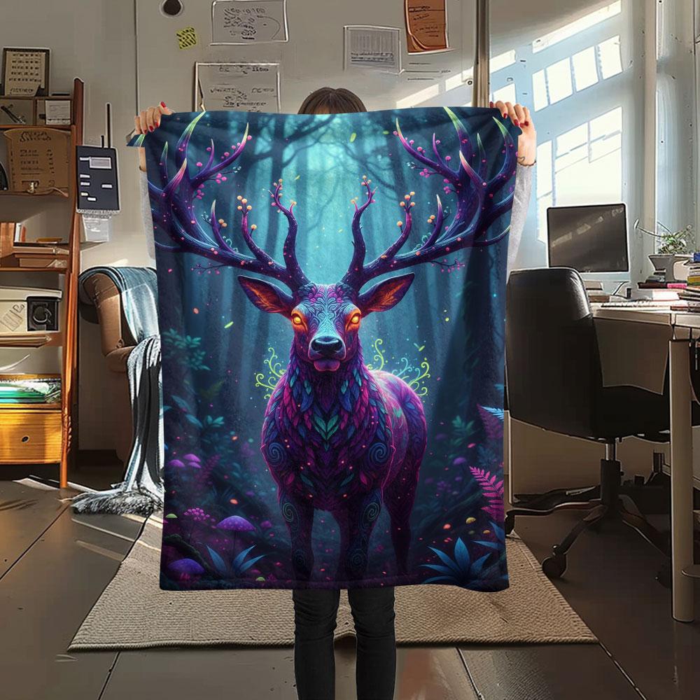 1Pc AnimalsElves Print Flannel Blanket, High quality Comfortable for All Seasons, Home Decor, Warmth and Comfort, Perfect for Christmas Gifts