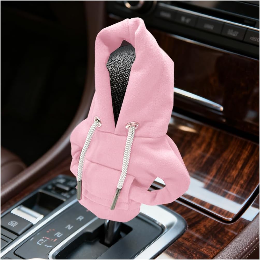 Car Gear Shift Knob Cover Hoodie Style Handbrake Handle Sleeve Cute Soft Plush Gear Lever Decoration for Auto Interior