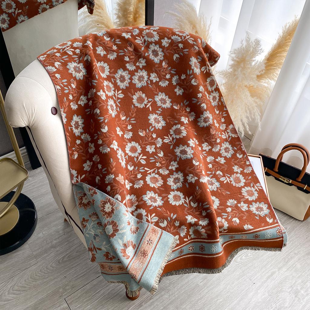 Luxury   Women Soft Winter Cashmere Scarf Fashion Floral Print Warm Shawl And Wrap Bandana Pashmina Scarves