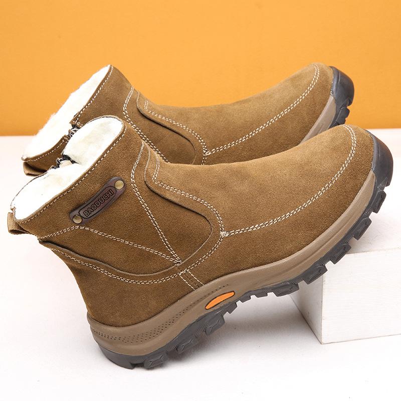 Bottes de Neige Intégrées en Peau de Mouton et Laine pour Homme Cuir Véritable et Fourrure Hiver Épaisses et Chaudes Résistance au Glissement pour Homme