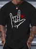 Love Sign Language Hand With Red Heart Graphic Unisexs Cotton Crew Neck Tee Short Sleeve Loose Simple Casual Street Male Wear Top