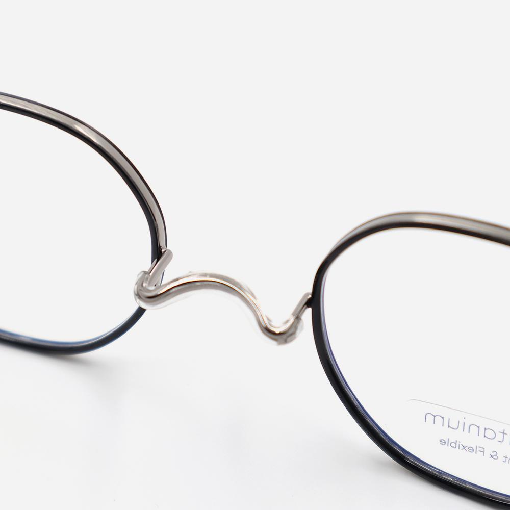 Alloaiweeo [Nose Saddle] Al8205 1811M Nose Saddle Titanium Octagon Black/Silver Eyeglass Frames