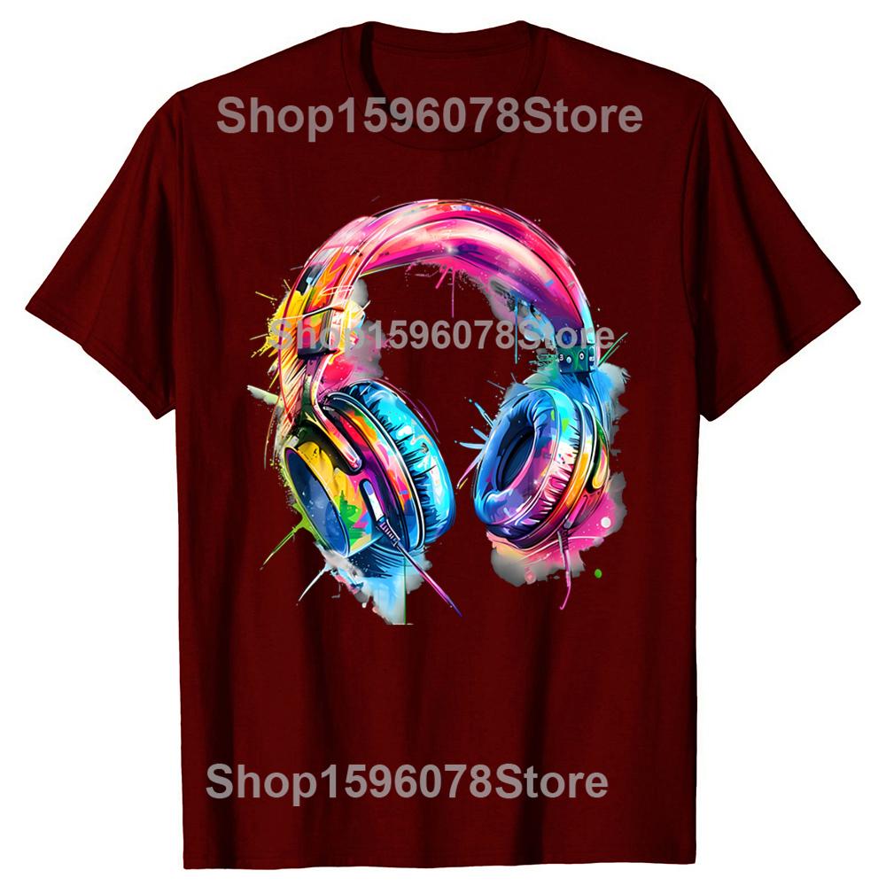 Headphones Music DJ Colourful Lover T Shirts Short Sleeve Gifts Mens Clothing Fashion Casual Loose Oversized T Shirt
