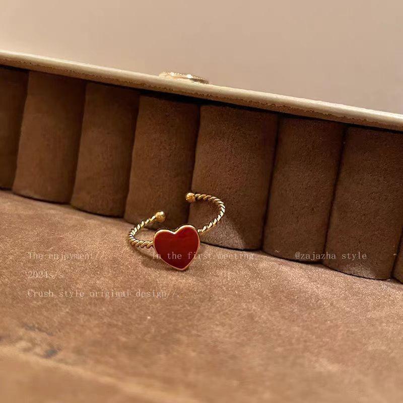 Ma Jin Caixin Retro Red Ring Collection Light Luxury Fashion Versatile Daily Stacking Open Ring