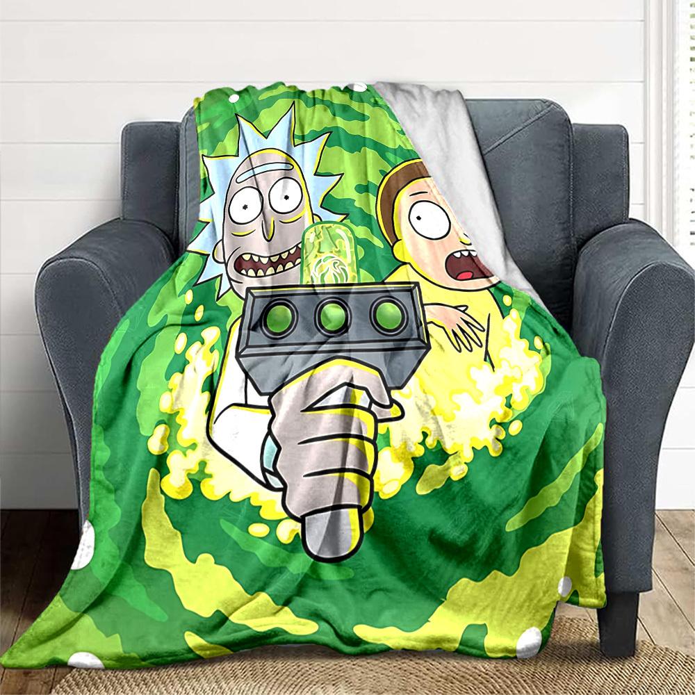1pc Rick and Morty Blanket Lightweight Flannel Throw For Sofa, Bed, Travel, Camping, Livingroom, Office, Couch, Chair, And Bed