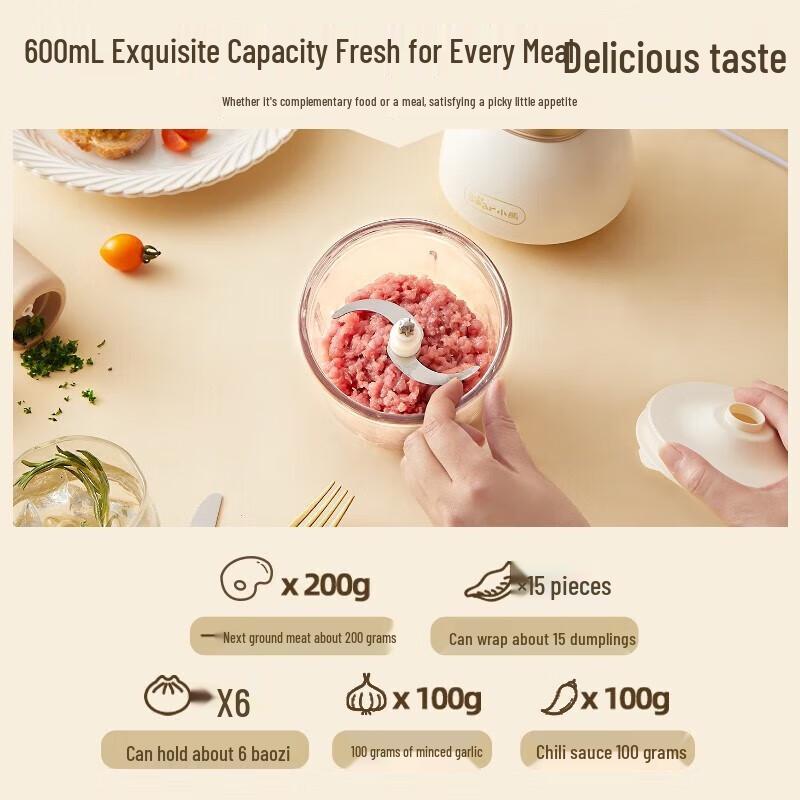 Bear 0.6L Mini Electric Food Chopper & Meat Grinder CN plug (adapter included)