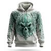 Men's Winged Wolf Skull 3D Effect Full Print Hoodie Halloween Gothic Long Sleeve Pullover Sweatshirt For Streetwear