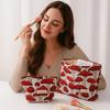 Simplicity Canvas Makeup Bag M/L Size Washing Coin Key Purse Red Mushroom Printing Storage Bag Skin Care Products Storage