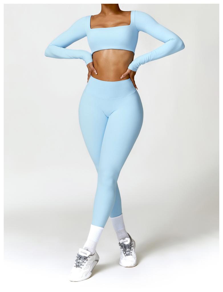 Women Tight‑Fit Yoga 2‑Piece Set, High‑Waist Quick‑Dry Long‑Sleeve Workout Outfit for Outdoor Running Fitness