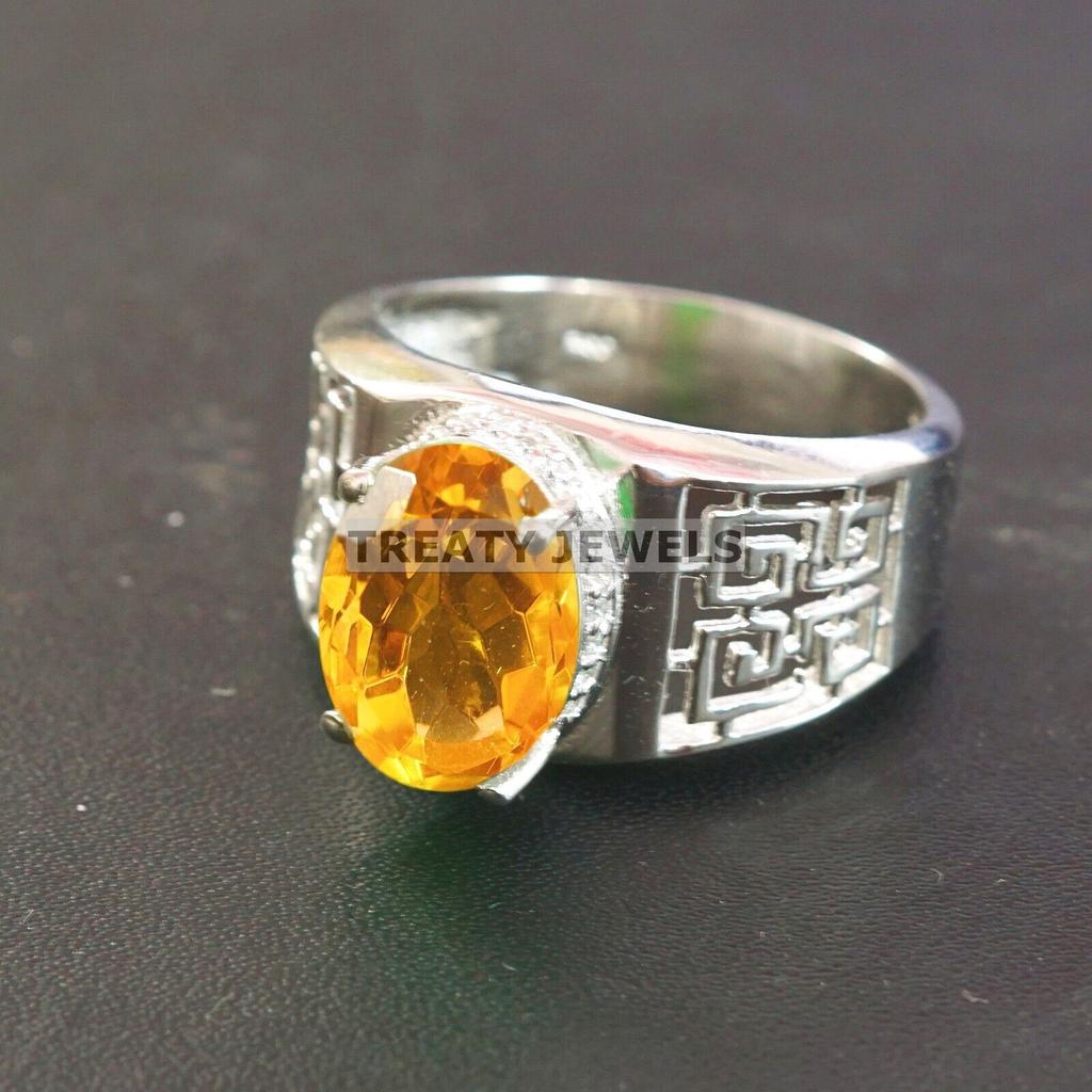 Citrine Oval Cut Gemstone With 925 Sterling Silver Ring For Men's #A952 JL375669223809