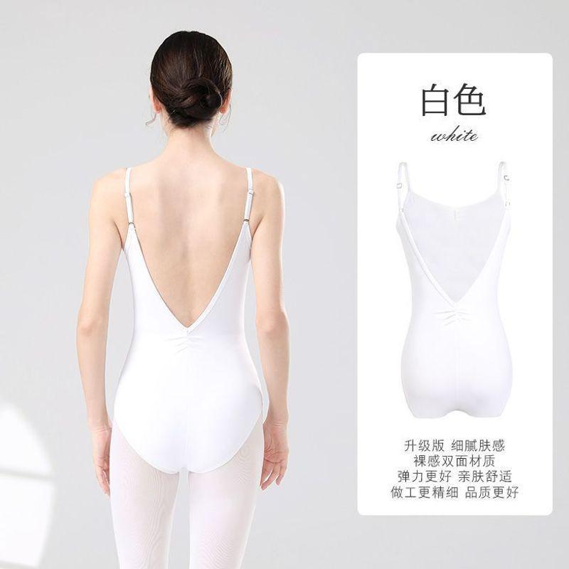 Womens High-Waist Ballet Leotard With Spaghetti Straps Dance Practice Adult Training Gymnastics Performance