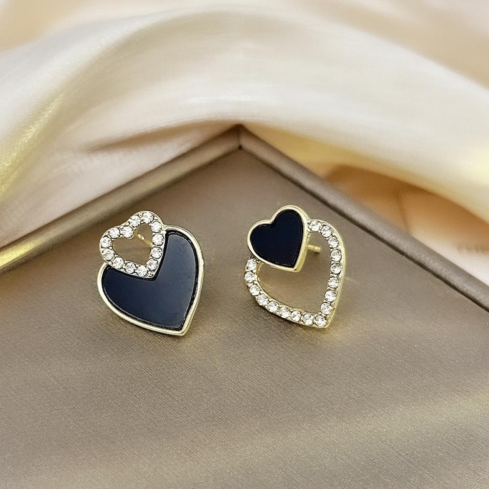 Elegant Gold-Plated Black Zircon Stud Earrings - Niche Design for a Luxurious Fashion Statement
