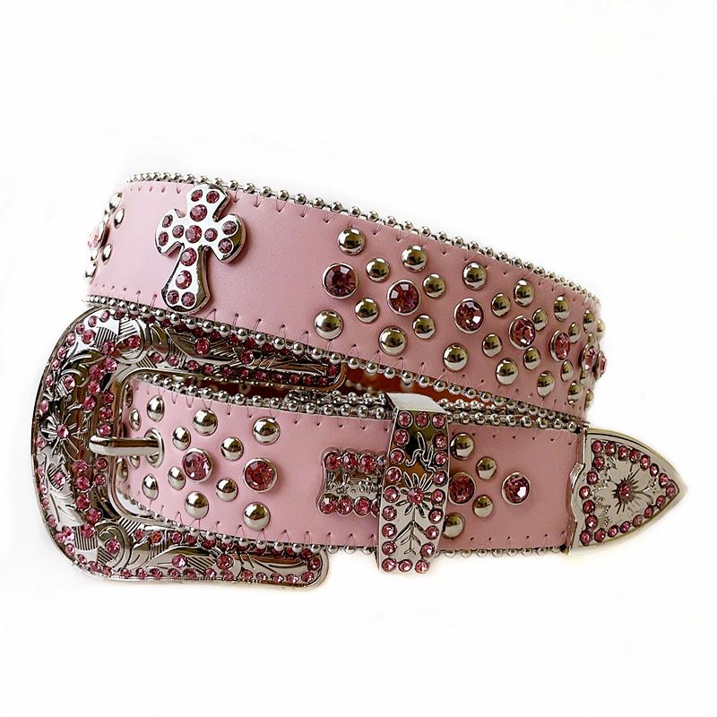 Punk Rock Rhinestone Western Belts Fashion Luxury Studded Belts Strap Diamond Bling Belts Cowgirl Cowboy Belt for Goth Jeans