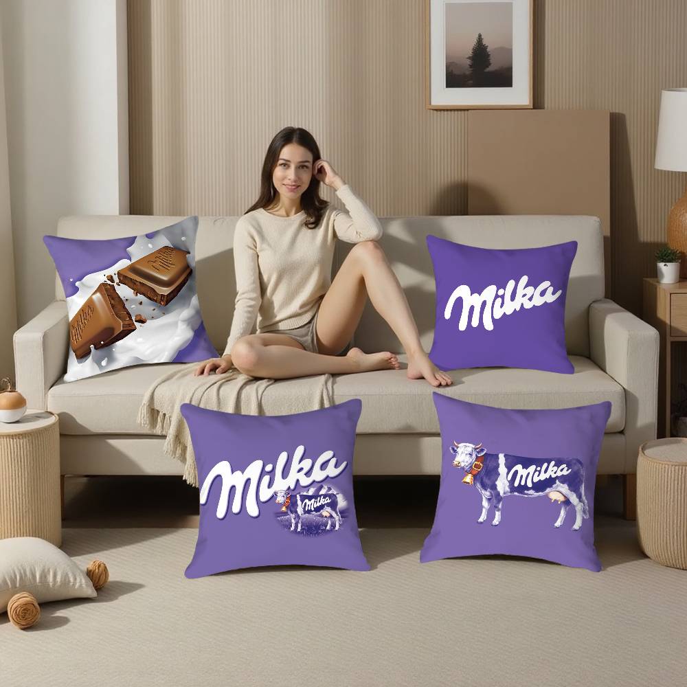 Vtipný fialový povlak na polštář Milka plyšová látka měkký oboustranný potisk povlak na polštář na pohovku dekorační povlaky na polštáře