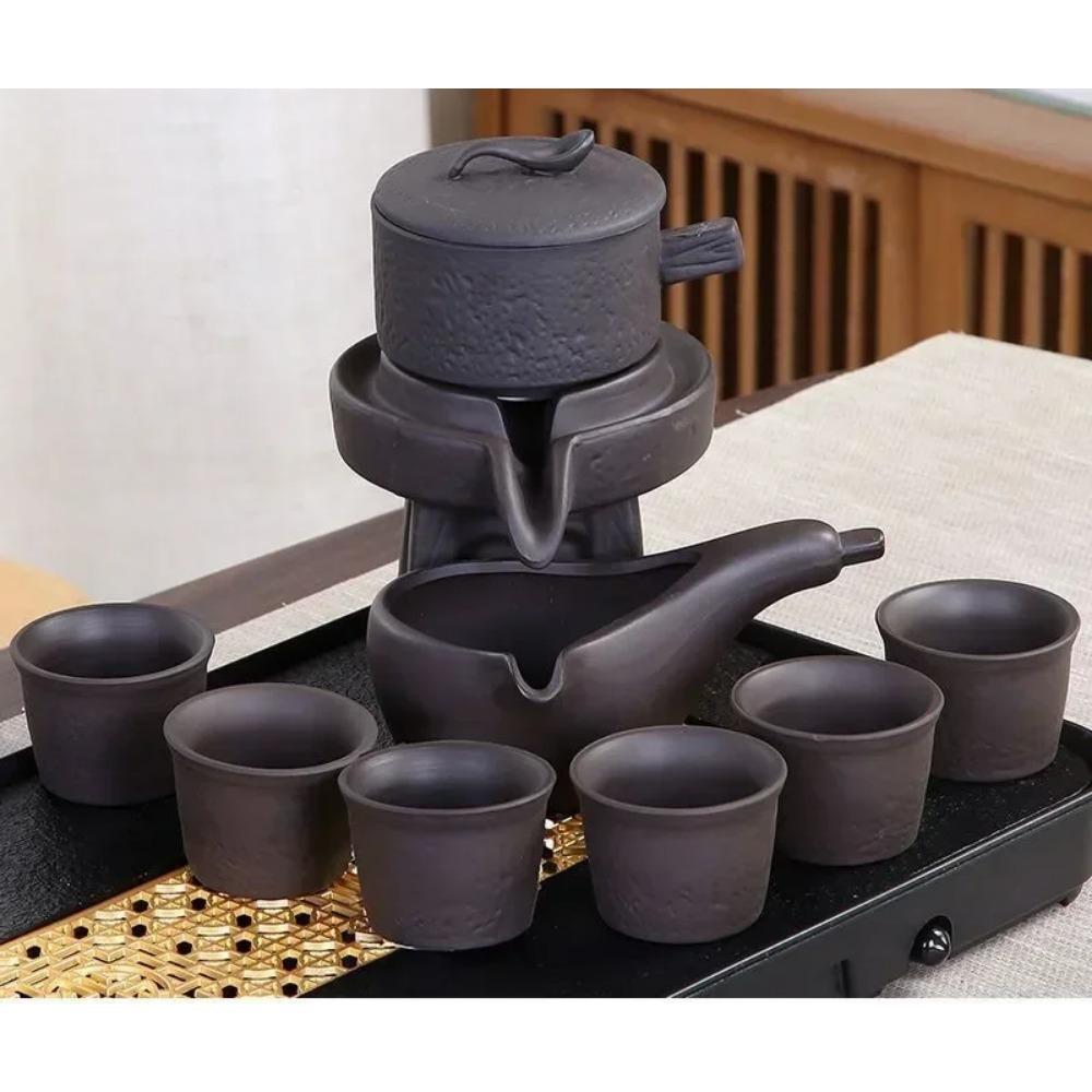 8-teiliges Set Halbautomatische Teesets Chinesisches Keramik-Teeset aus lila Ton Teetasse Das Kung-Fu-Teekannenset