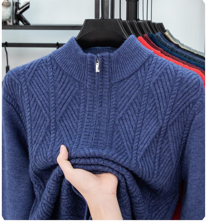 Men's Autumn/Winter Zipper Knit Sweater: Thick, Warm, Half-high Collar, Casual Style